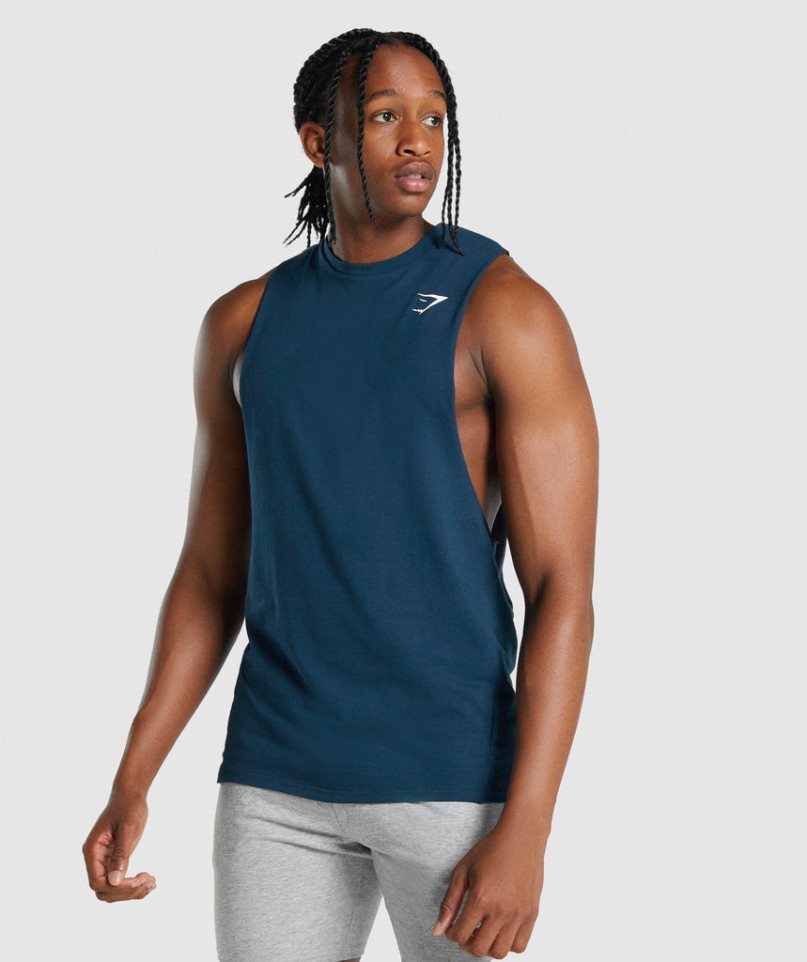 Men\'s Gymshark Critical 2.0 Drop Arm Tanks Navy | CA 7ND658